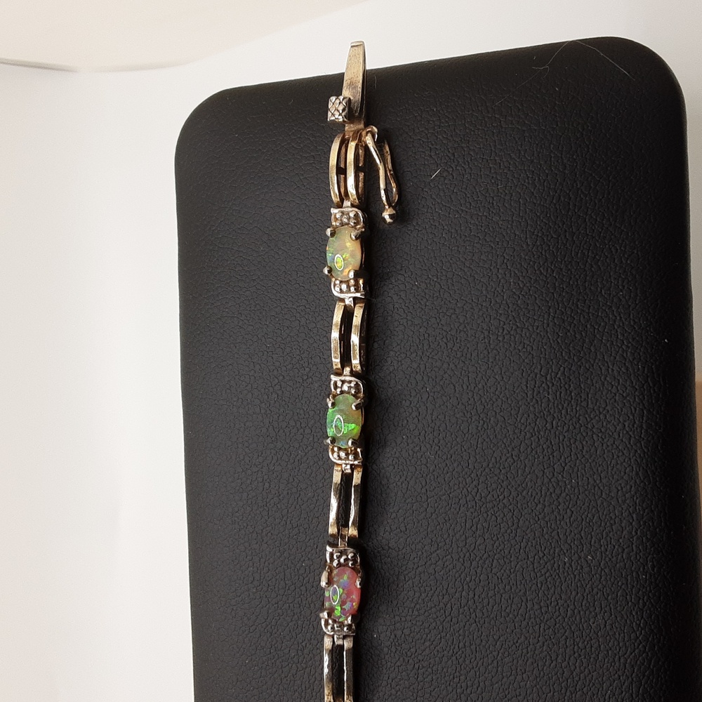 Vintage Fire Opal Sterling Silver Tennis Bracelet - Picture 8 of 16